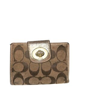 Coach Brown And Gold Monogram Wallet